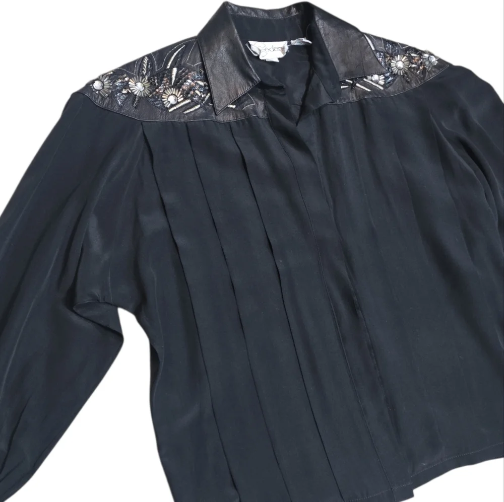 Vintage Western Cowgirl Silk Leather Snakeskin Button Up Blouse Size 8 Rodeo - Picture 2 of 10